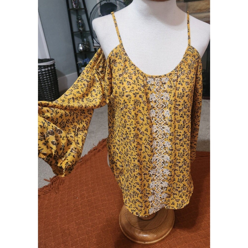 Rewind Women's Yellow Long Sleeve, Off Shoulder Blouse Size Medium Euc